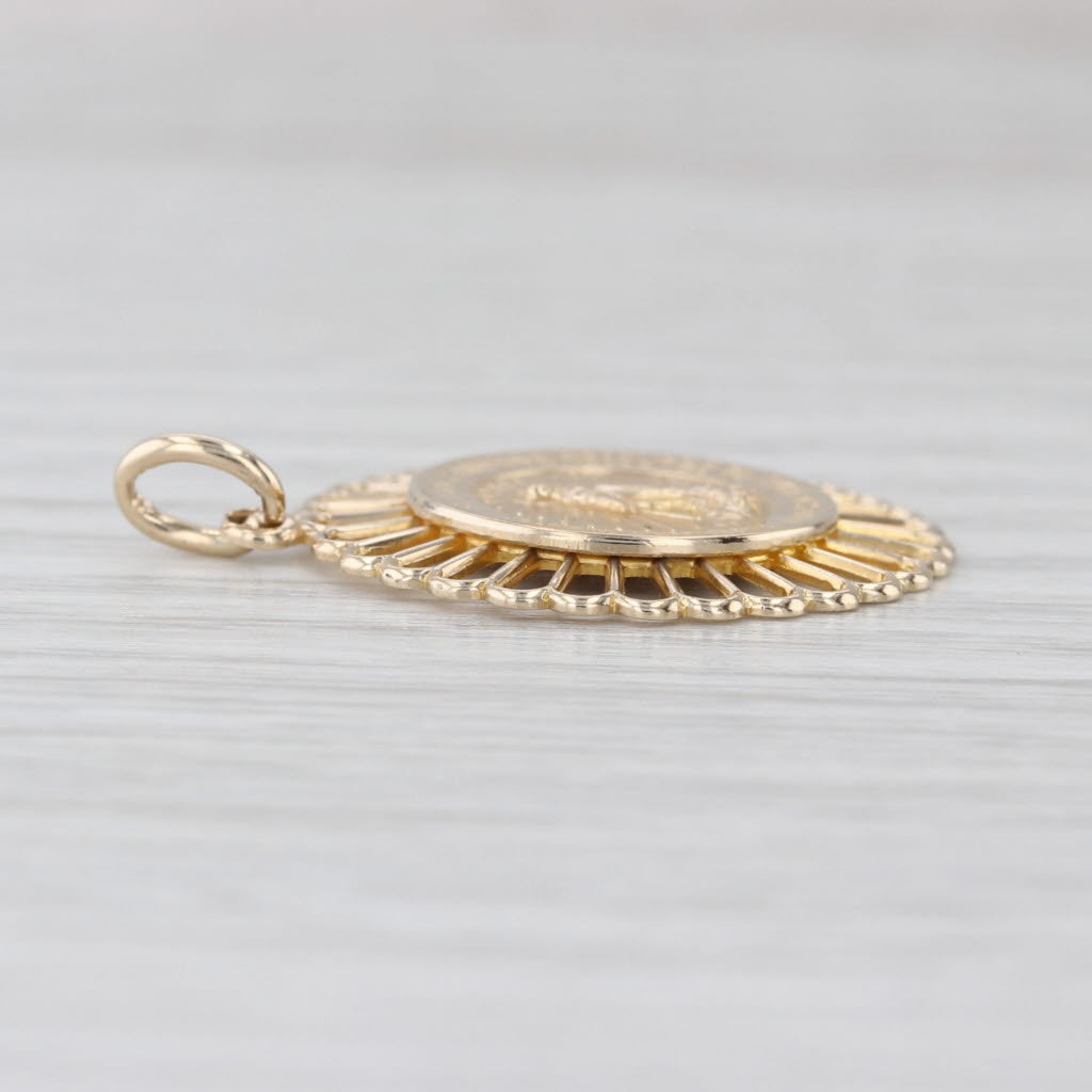 Miraculous Medal Pendant 14k Yellow Gold Catholic Religious Virgin Mother Mary
