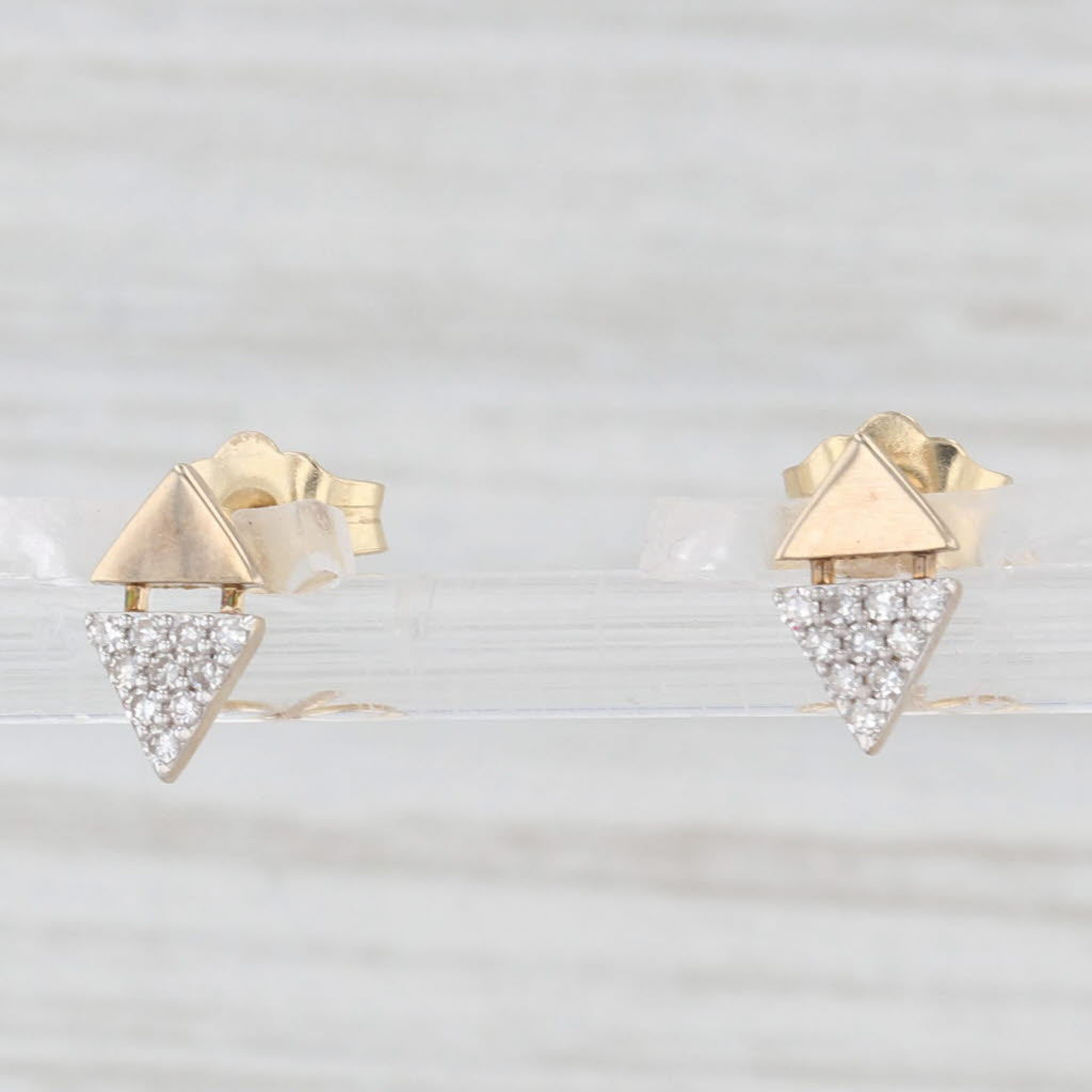 Light Gray New 0.10ctw Pave Diamond Triangle Stud Earrings 10k Yellow Gold