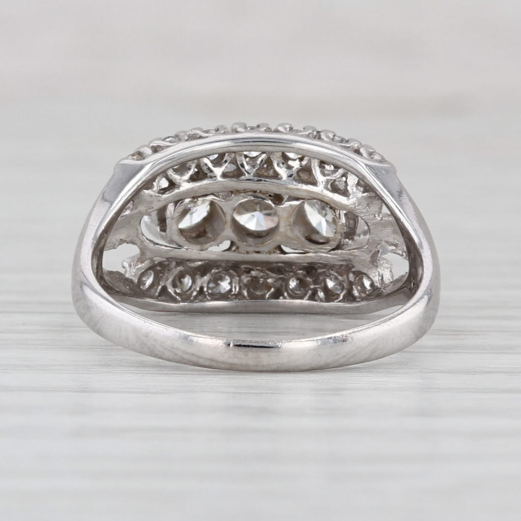 1.37ctw Vintage Diamond Bridal Ring 14k White Gold 3-Stone Engagement Size 7.5