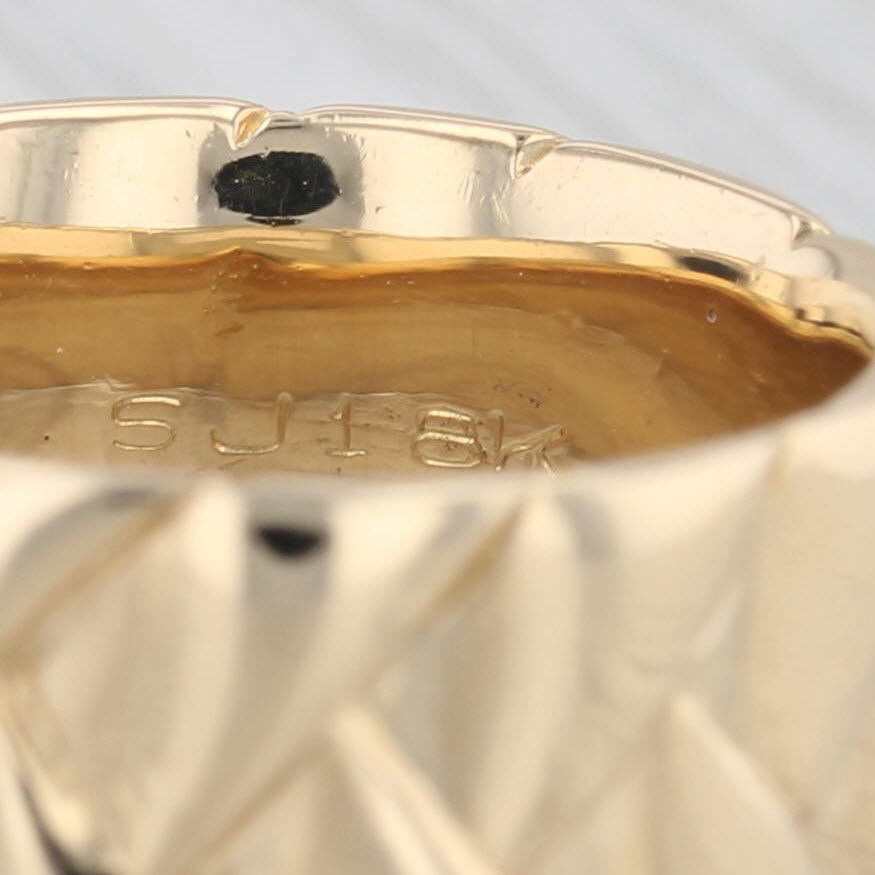 Gray Basket Weave Solid Gold Wide Band Ring 18k Yellow Gold Size 5 1/4