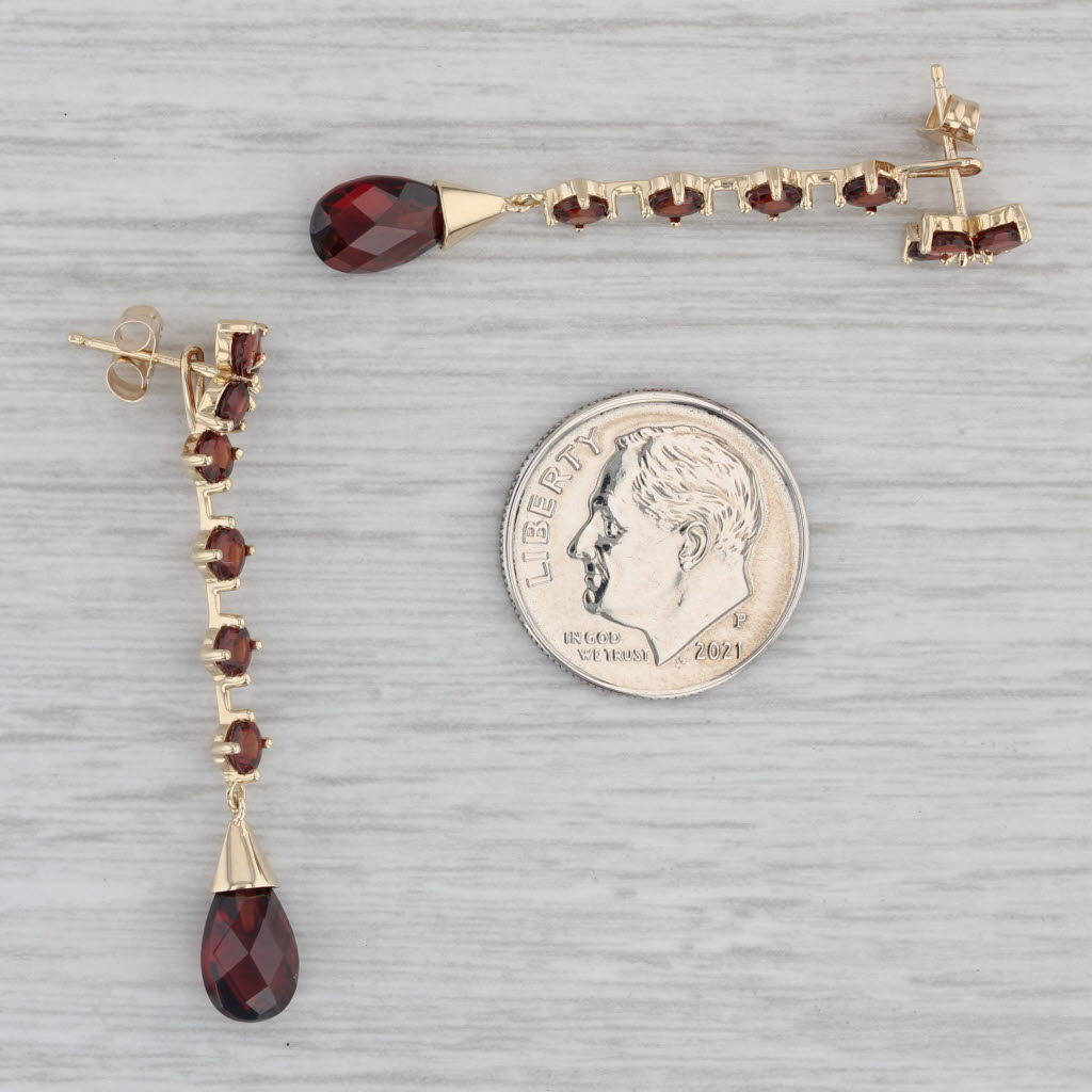 Gray 5.80ctw Garnet Journey Teardrop Briolette Dangle Earrings 14k Yellow Gold
