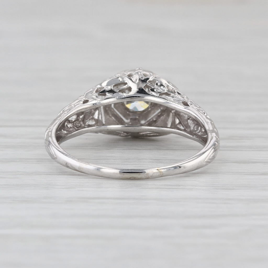 Art Deco 0.29ct Old European Diamond Solitaire Engagement Ring 18k White Gold