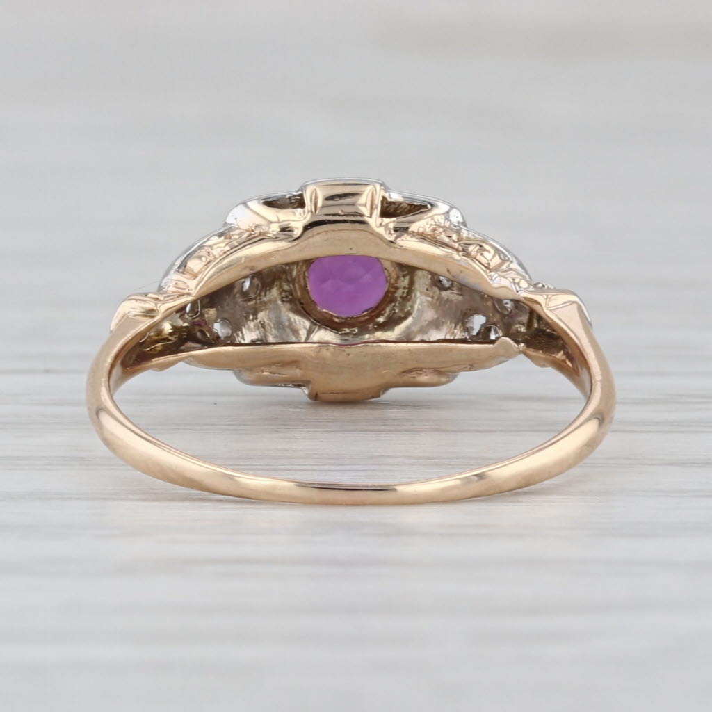 Vintage 0.62ctw Ruby Diamond Ring 14k White Yellow Gold Size 7.5