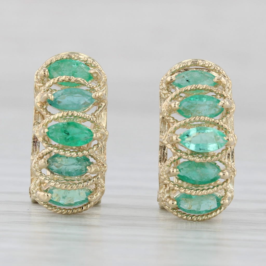 Light Gray 1.40ctw Emerald Journey Earrings 14k Yellow Gold Omega Back Drops