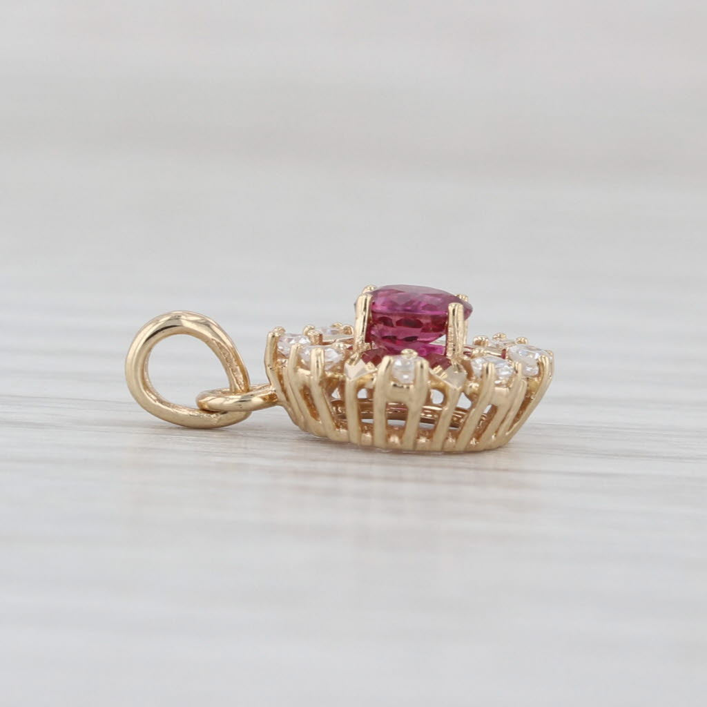0.65ctw Ruby Diamond Halo Pendant 14k Yellow Gold Small Drop