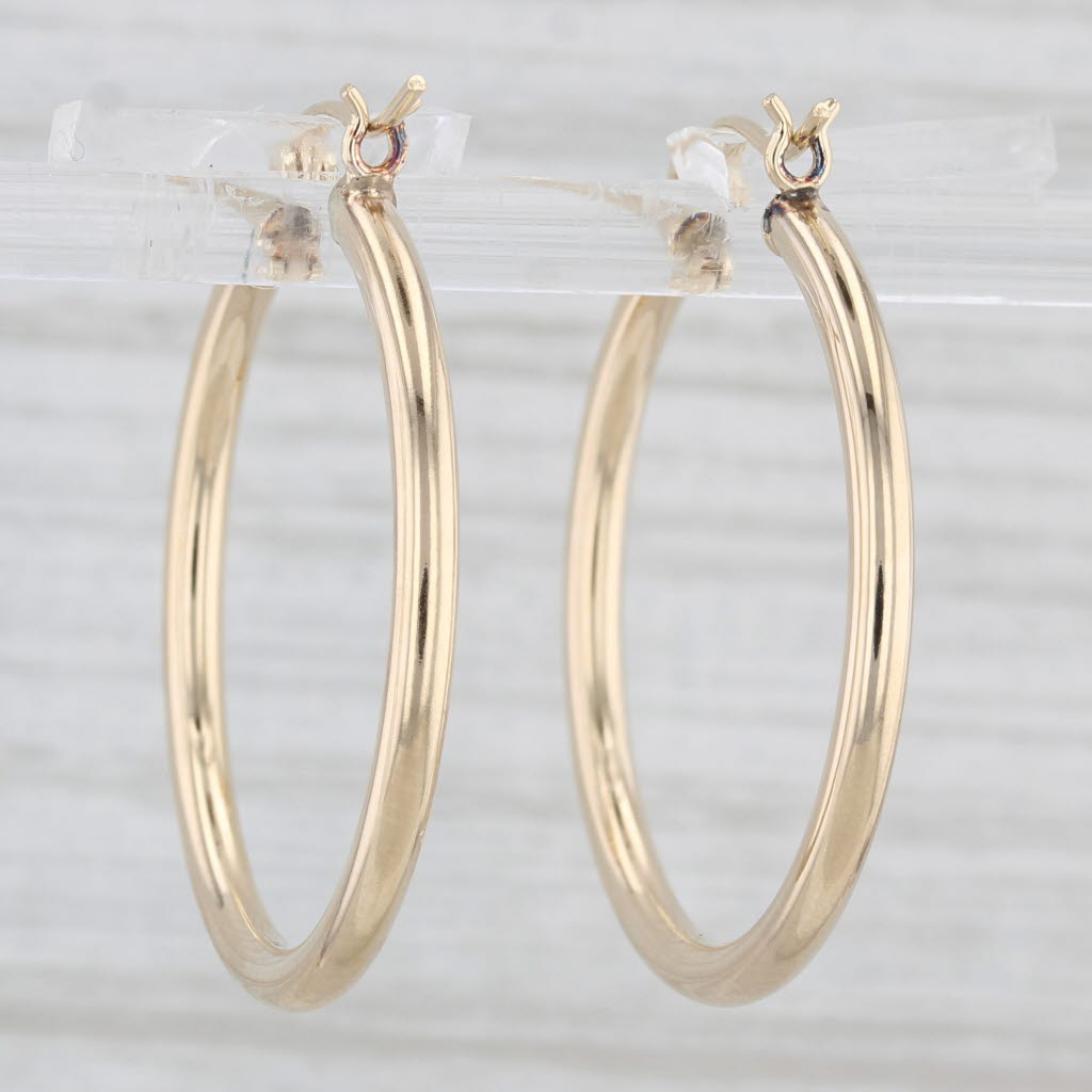 Light Gray Round Hoop Earrings 14k Yellow Gold Snap Top Hoops 30mm x 2mm