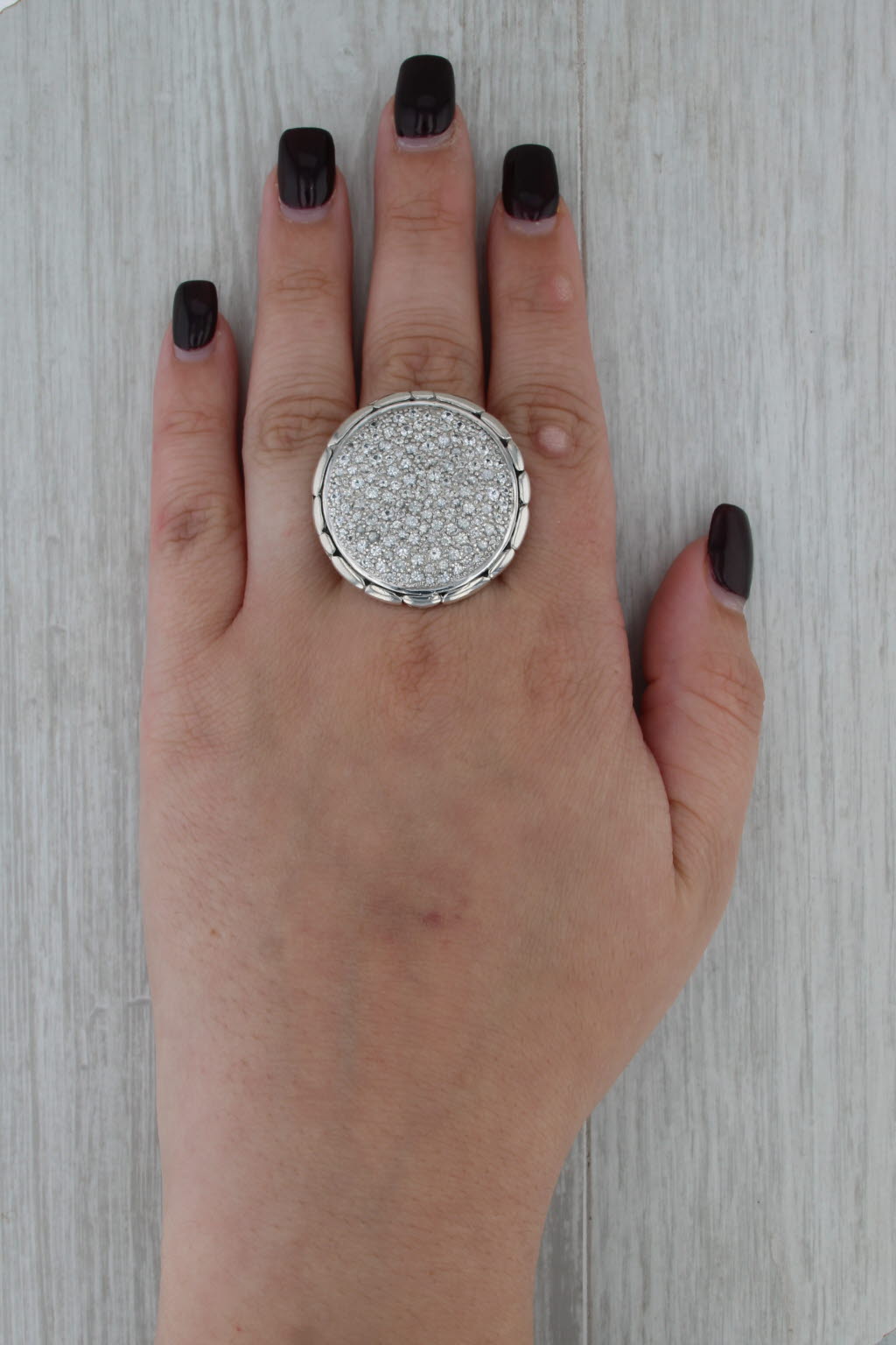 John Hardy Kali Lava White Sapphire Statement Ring Sterling Silver Cocktail
