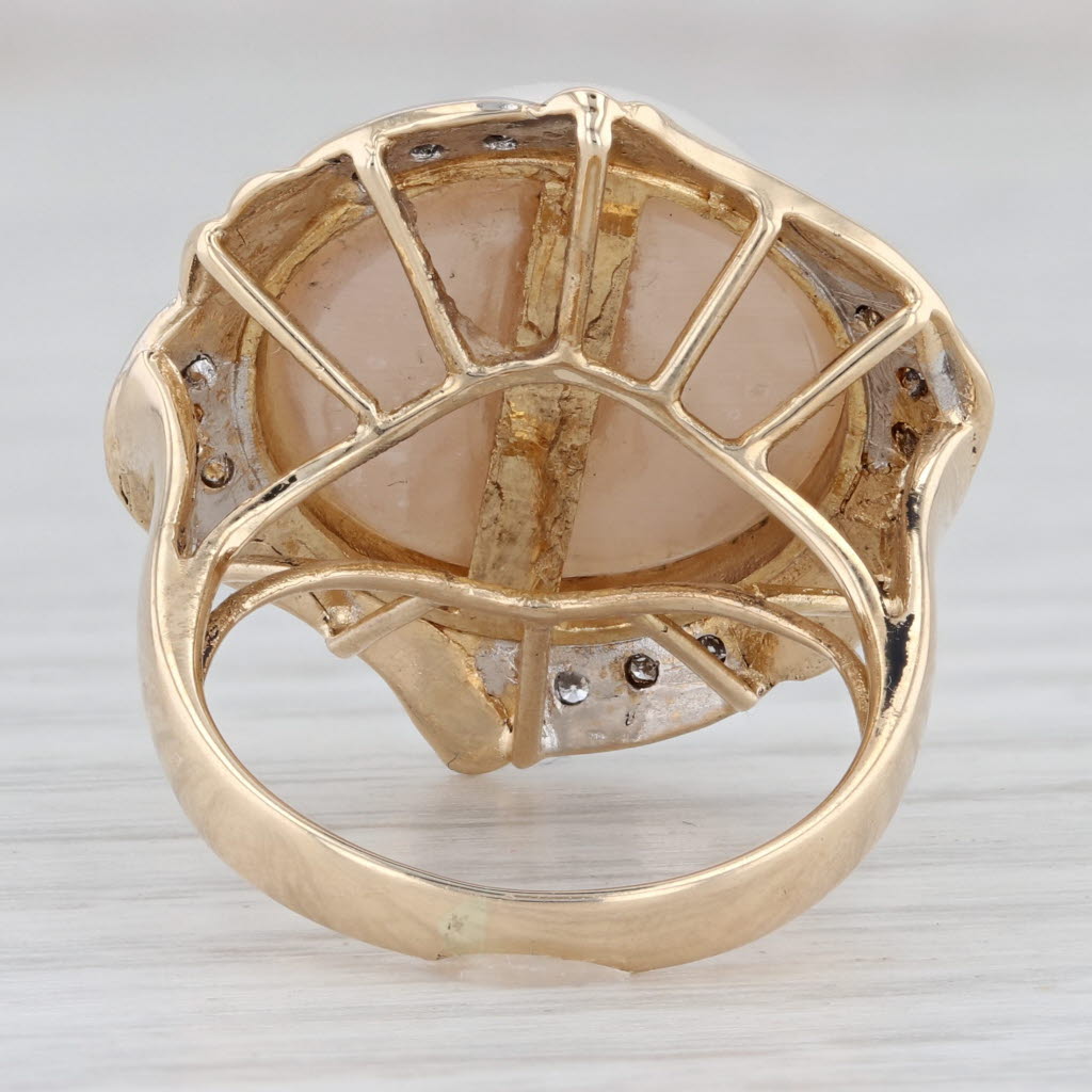 Gray Cultured Made Pearl Diamond Halo Ring 14k Yellow Gold Size 5.5 Cocktail