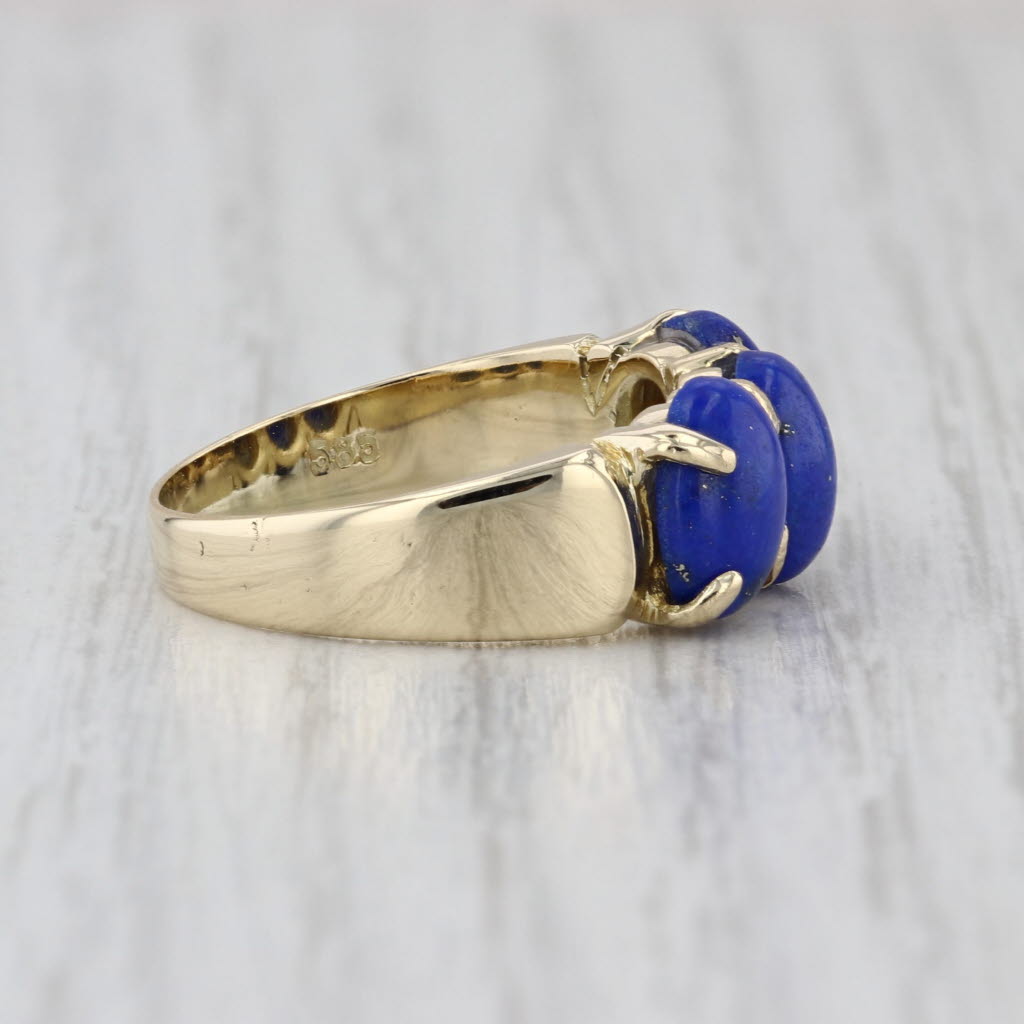 Lapis Lazuli 3-Stone Cabochon Ring 14k Yellow Gold Size 7-7.25