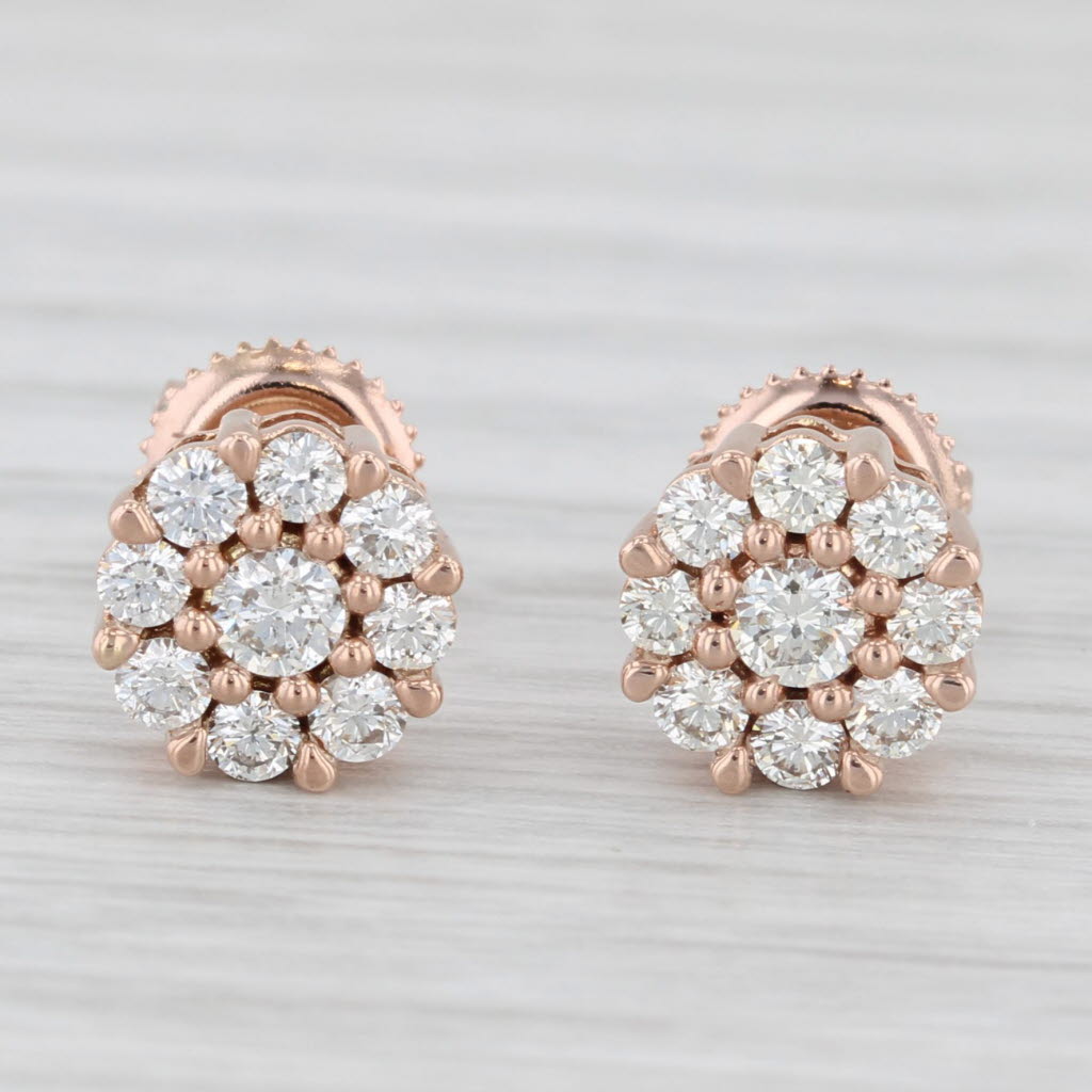 Light Gray 0.60ctw Diamond Cluster Stud Earrings 10k Rose Gold Screw Back Studs