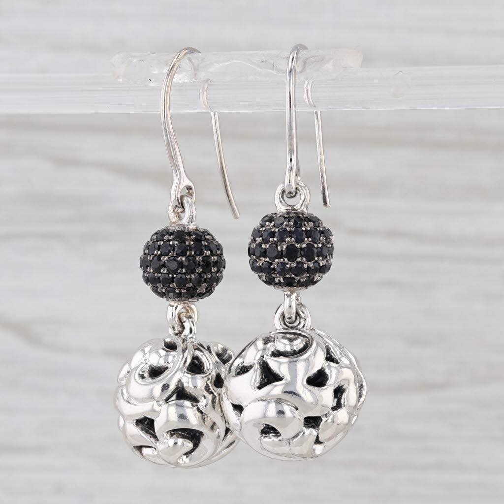 Charles Krypell Black Sapphire Bead Dangle Earrings Sterling Silver 14k Gold