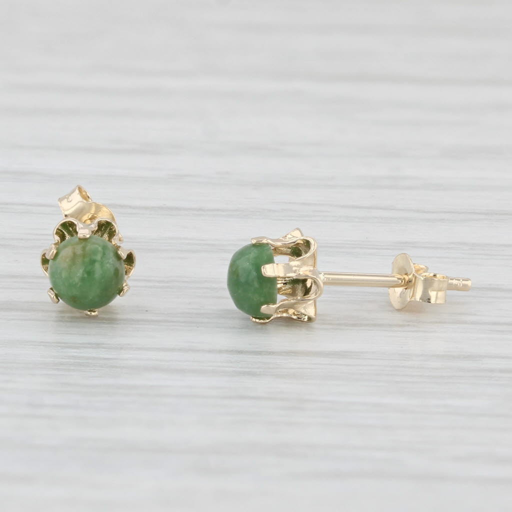 Light Gray Green Nephrite Jade Stud Earrings 14k Yellow Gold