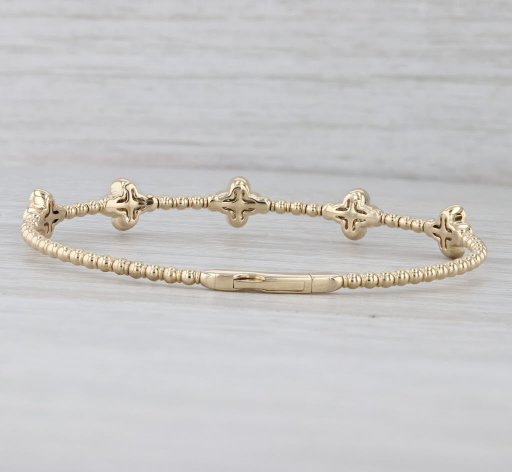 Gray New 1.45ctw Diamond Flowers Flexible Bead Bangle Bracelet 14k Yellow Gold 6.75"