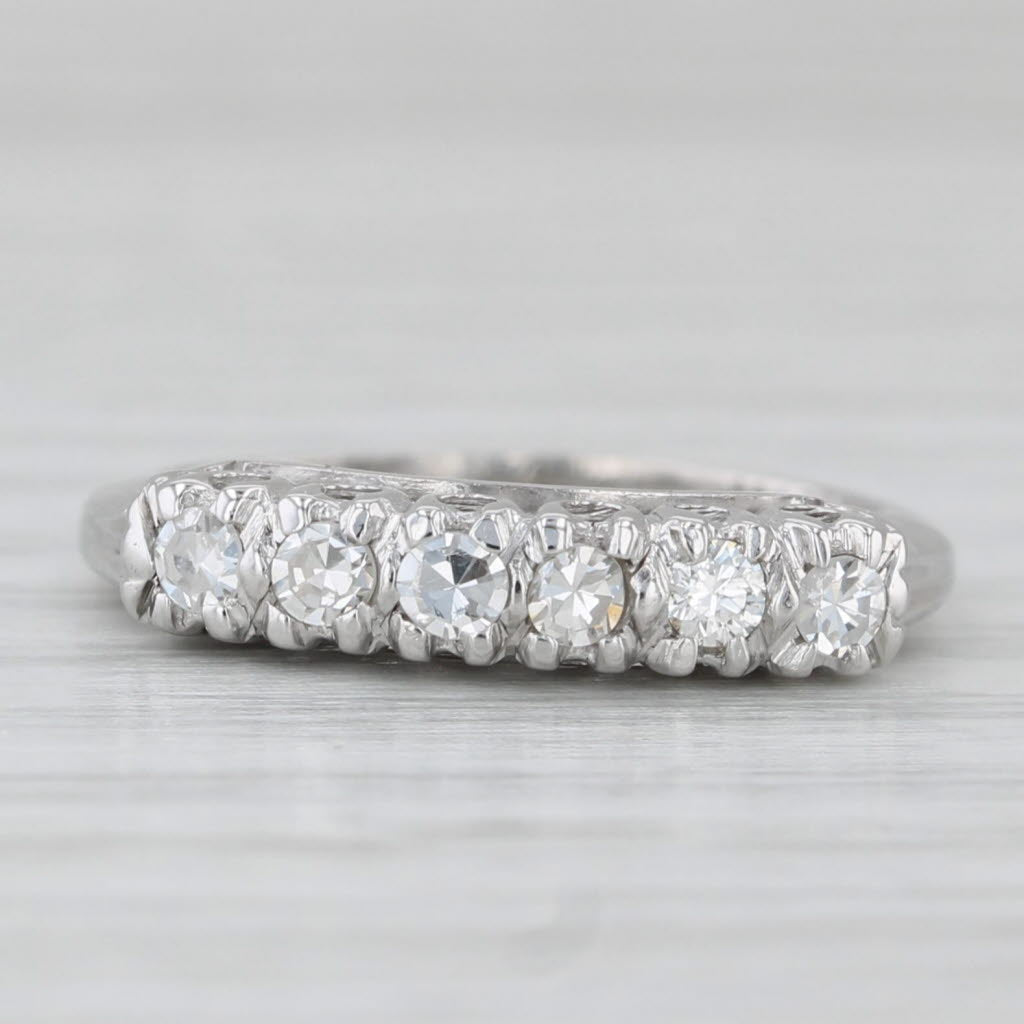 Light Gray 0.20ctw Diamond Wedding Band 14k White Gold Size 4.5 Stackable Anniversary Ring