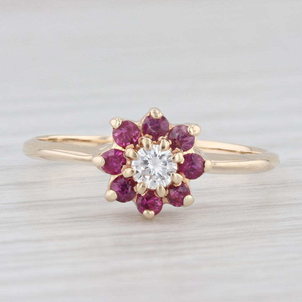 Light Gray 0.40ctw Ruby Diamond Flower Cluster Ring 14k Yellow Gold Size 8.25