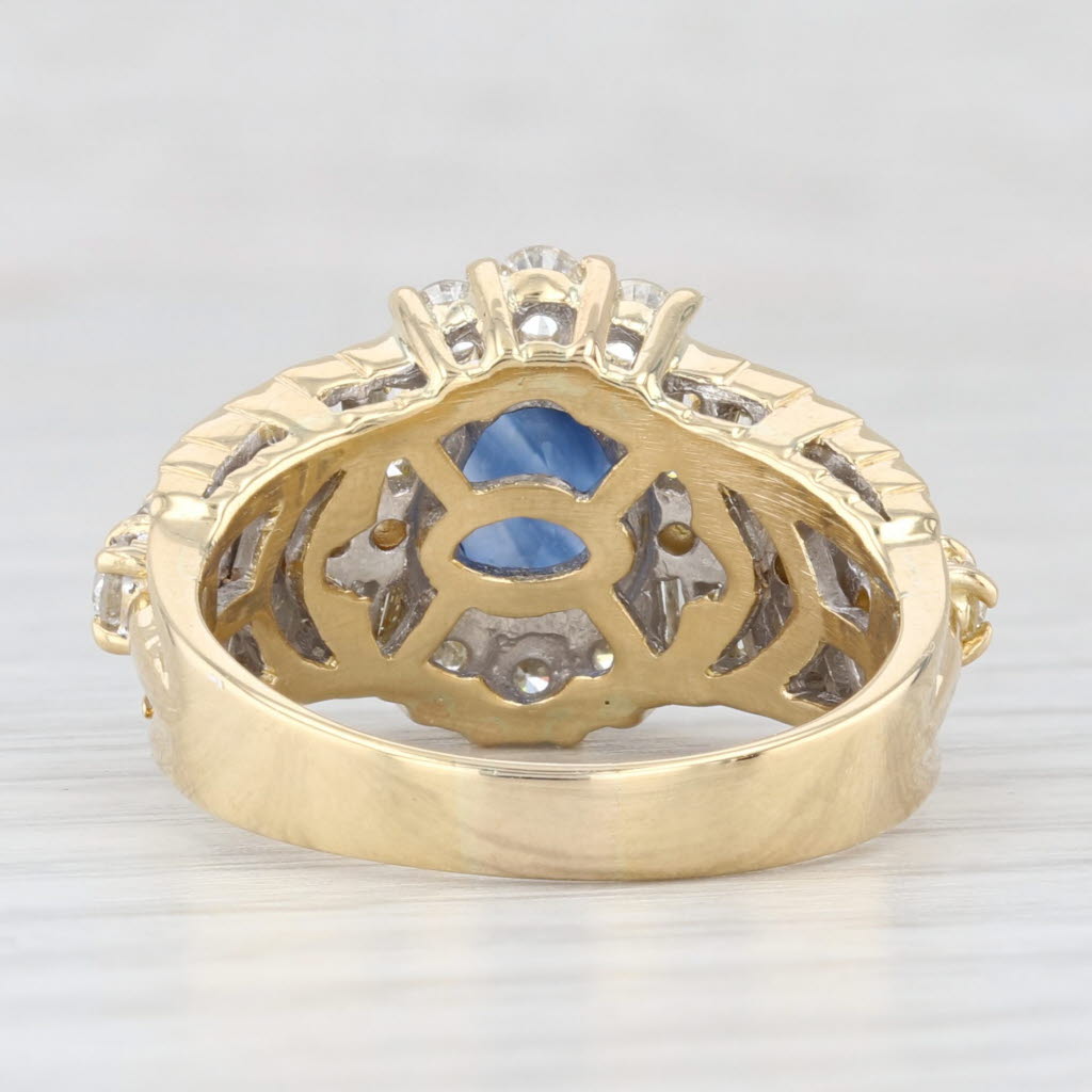 Light Gray 3.44ctw Blue Sapphire Diamond Ring 18k Yellow Gold Bridal Set Size 8.5