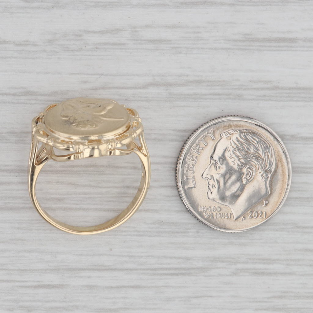 Gray Cherub Guardian Angel Ring 14k Yellow Gold Size 5.25 Coin Signet Style
