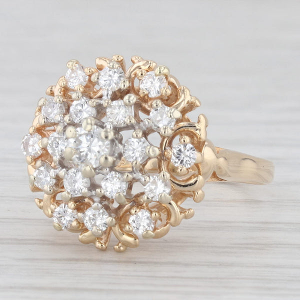 Vintage 0.76ctw Diamond Cluster Ring 14k Yellow Gold Size 7