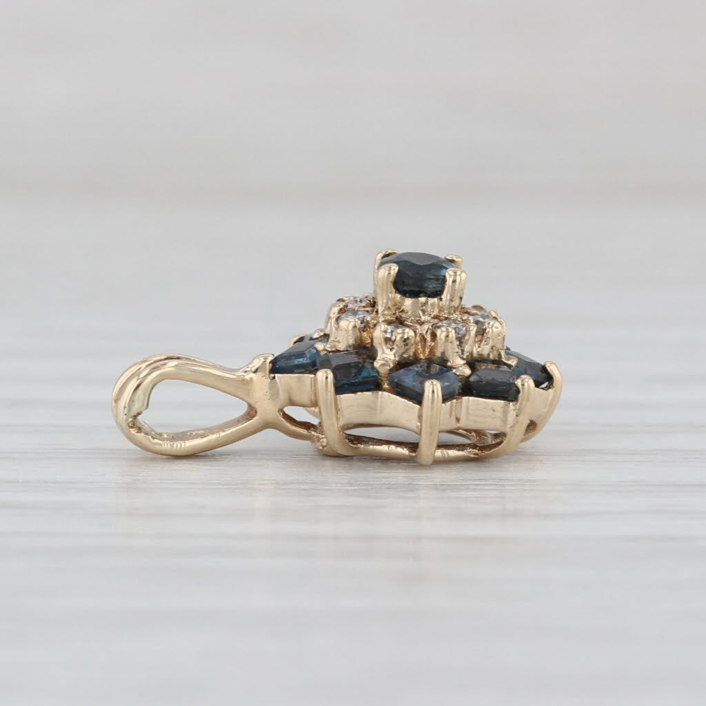 0.93ctw Blue Sapphire Diamond Flower Pendant 14k Yellow Gold