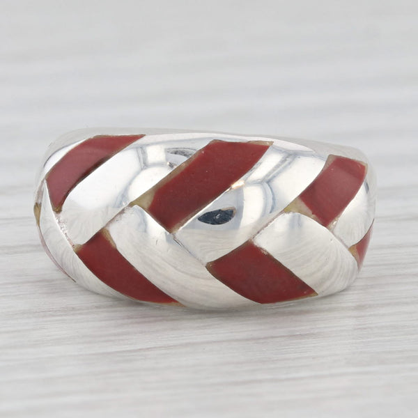 Red Resin Domed Ring Sterling Silver Size 5.75 Band