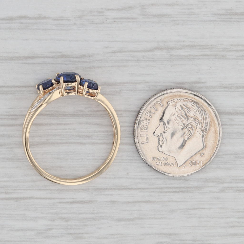 Gray 1.29ctw 3-Stone Lab Created Blue Sapphire Diamond Ring 10k Yellow Gold Size 7