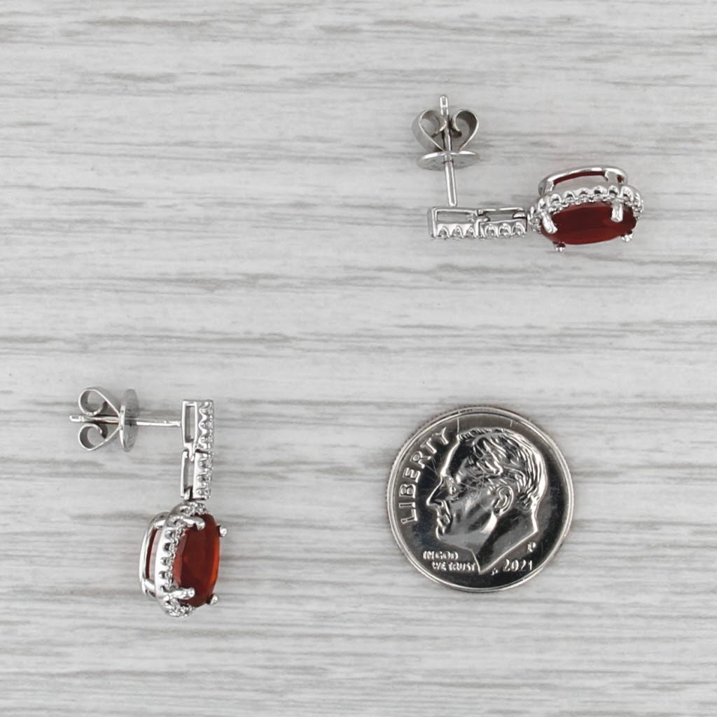 2.53ctw Fire Opal Diamond Halo Drop Earrings 18k White Gold Dangles