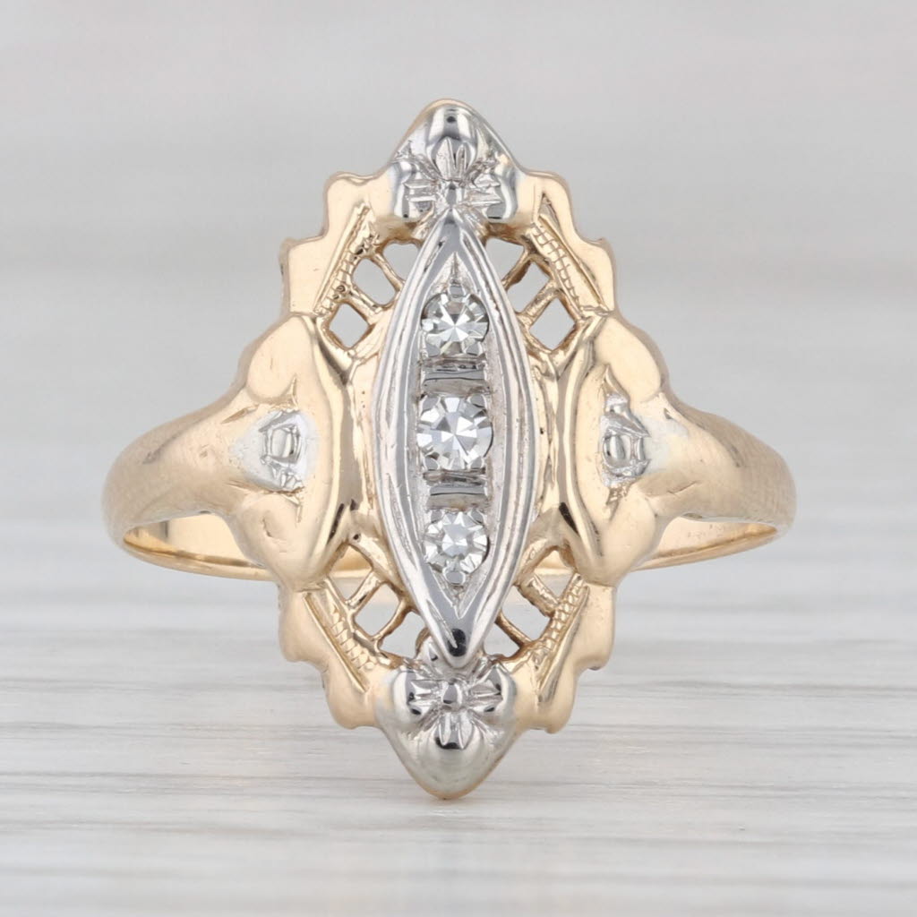 Vintage Diamond Ring 14k Yellow White Gold Size 6 Filigree