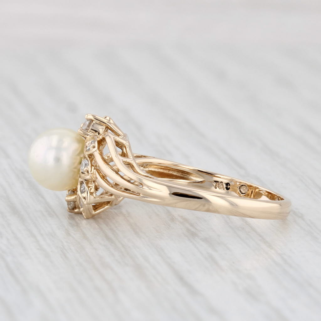 Light Gray Cultured Pearl 0.11ctw Diamond Halo Ring 14k Yellow Gold Size 6.25
