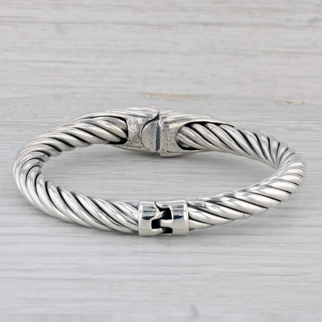 Gray Cultured Pearl Bangle Bracelet Sterling Silver Hinged 6.75" Statement