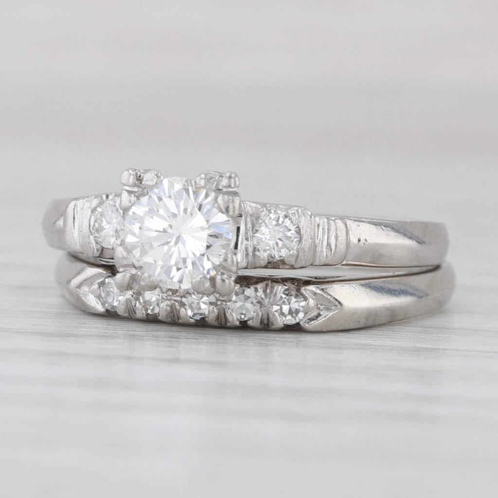 Light Gray 0.46ctw Damond Engagement Ring Wedding Band Bridal Set Platinum Size 5