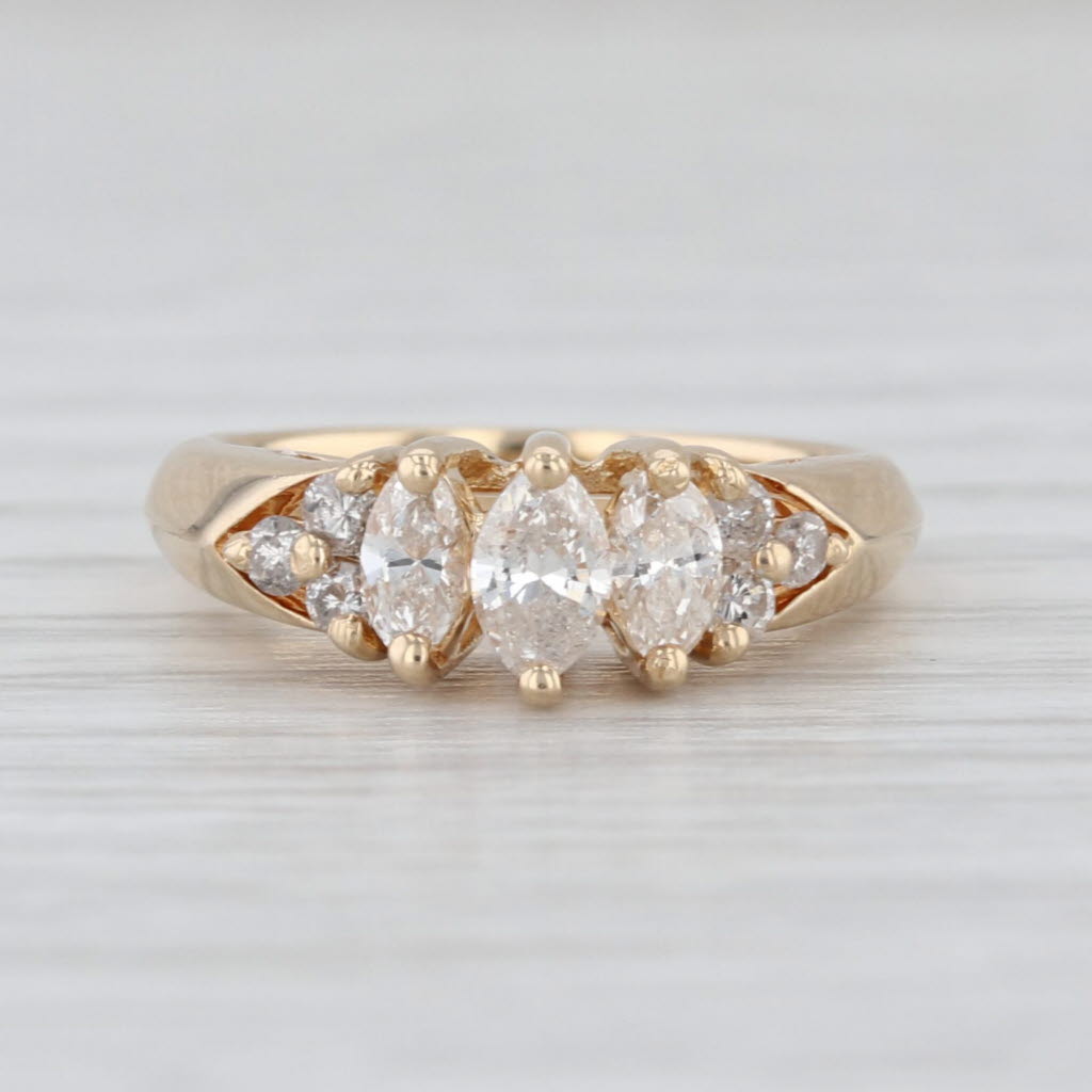 0.46ctw 3-Stone Marquise Diamond Ring 14k Yellow Gold Small Size 1.5