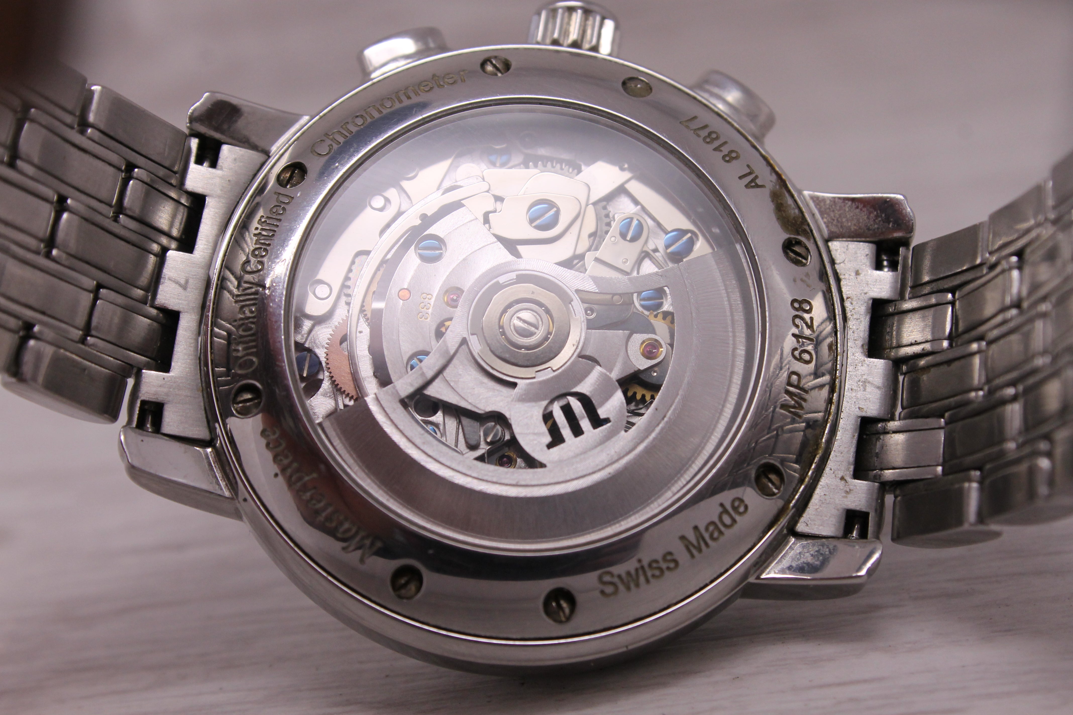 Maurice Lacroix Masterpiece Mens Chrono Automatic 42mm Steel Watch Swiss MP6128