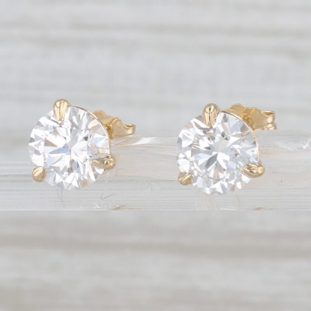 2.15ctw Lab Grown Round Diamond Stud Earrings 14k Yellow Gold Studs IGI E VVS2