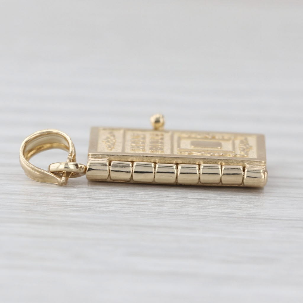 Holy Bible Pendant 14k Yellow Gold Opens Lord's Prayer Inscribed Engravable