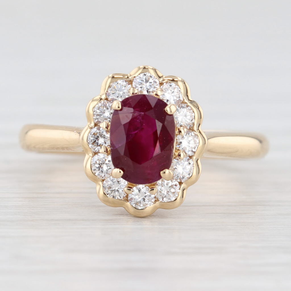 Light Gray 1.34ctw Ruby Diamond Halo Ring 18k Yellow Gold Size 6 Engagement AIGS