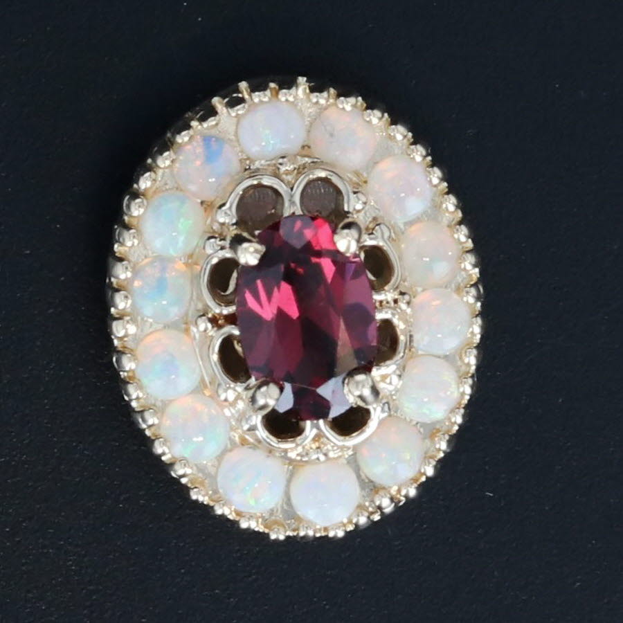 Gray 0.55ctw Garnet Opal Halo Slide Bracelet Charm 14k Yellow Gold Old Victoria