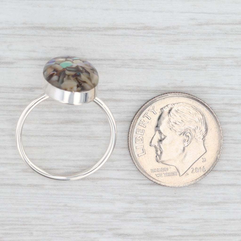Light Gray Composite Stones Oval Cabochon Ring Sterling Silver Resin Size 6