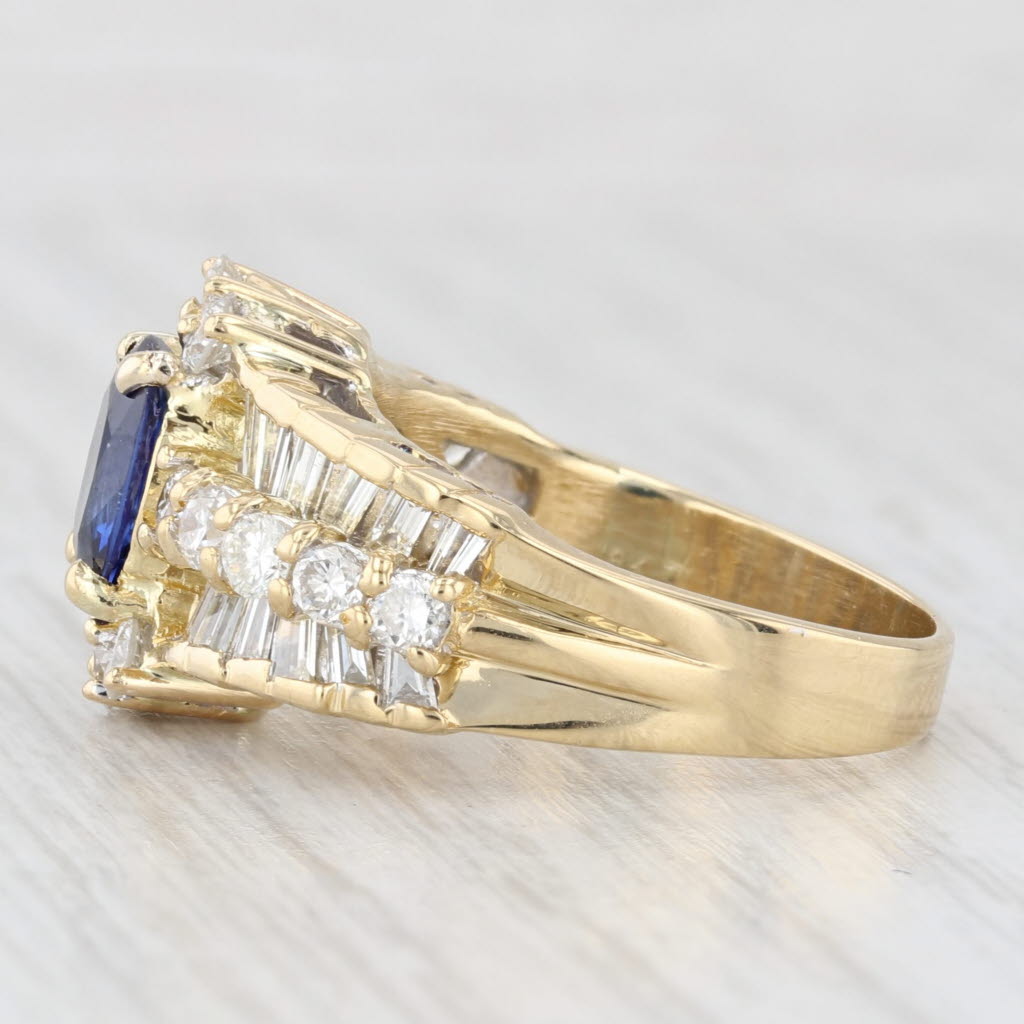 Light Gray 3.44ctw Blue Sapphire Diamond Ring 18k Yellow Gold Bridal Set Size 8.5