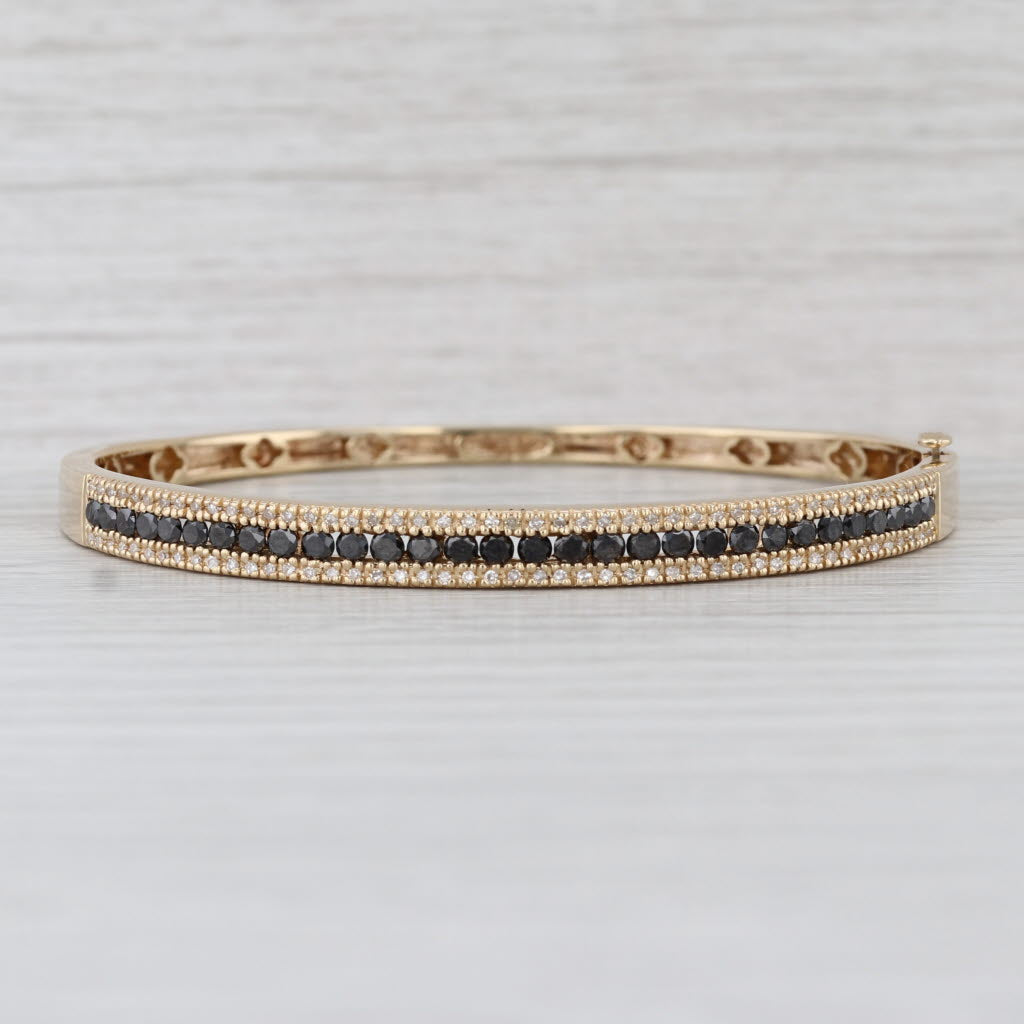 Effy 1.53ctw Black White Diamond Bangle Bracelet 14k Yellow Gold 7"