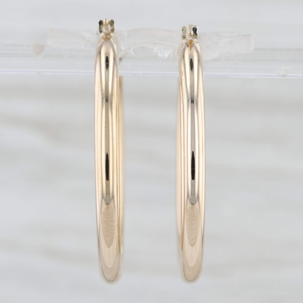 Round Tube Hoop Earrings 10k Yellow Gold Snap Top Round Hoops 32.3 x 3 mm