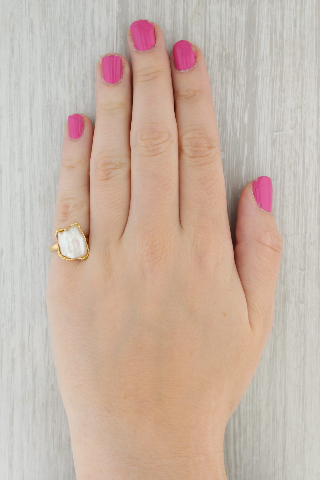 Gray Baroque Cultured Pearl Ring 18k Yellow Gold Size 7