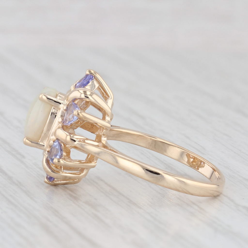 Light Gray Oval Opal Tanzanite Halo Ring 14k Yellow Gold Size 6