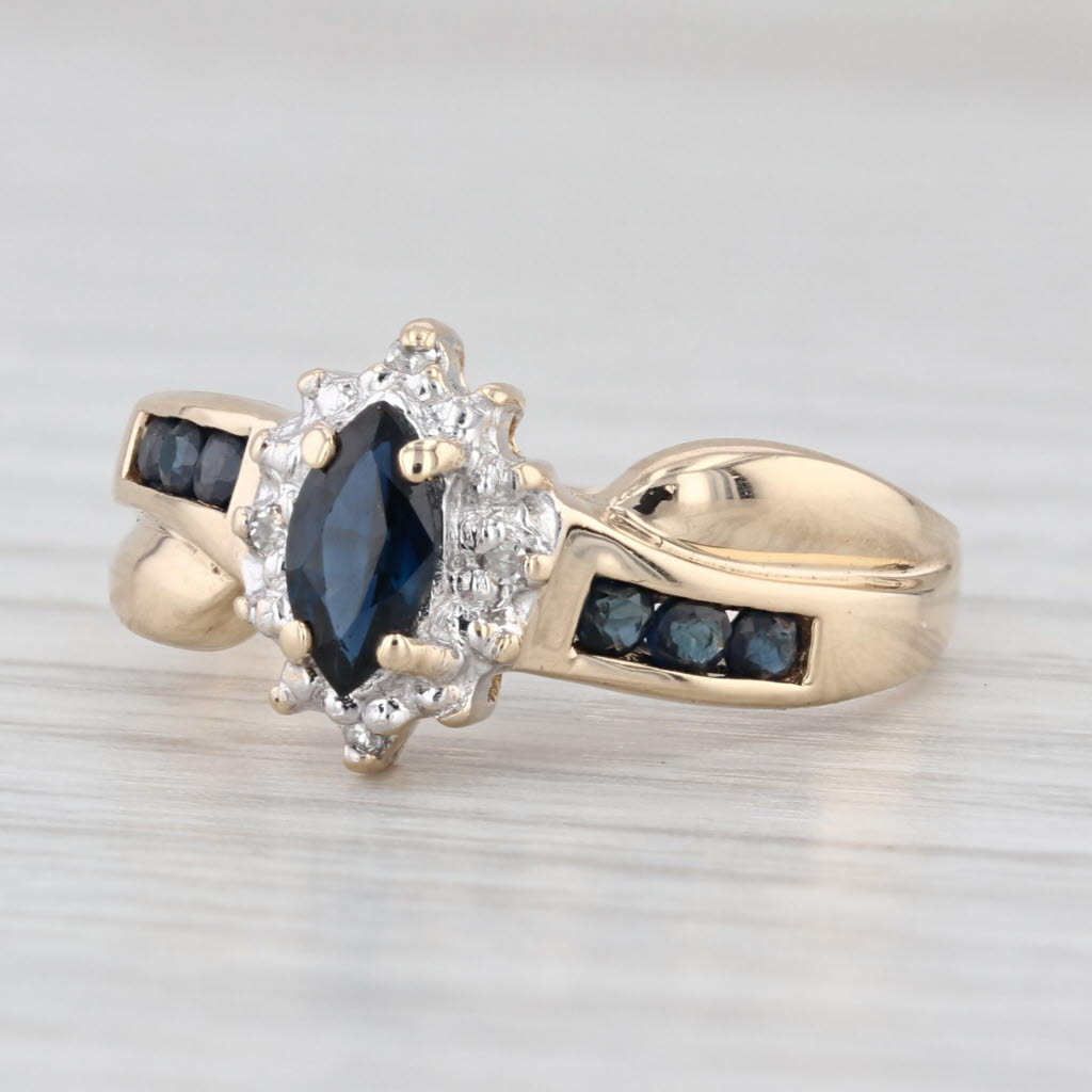 0.75ctw Marquise Blue Sapphire Diamond Halo Ring 10k Yellow Gold Size 6.75