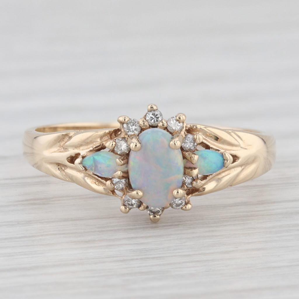 Light Gray Oval Opal Diamond Ring 10k Yellow Gold Size 8