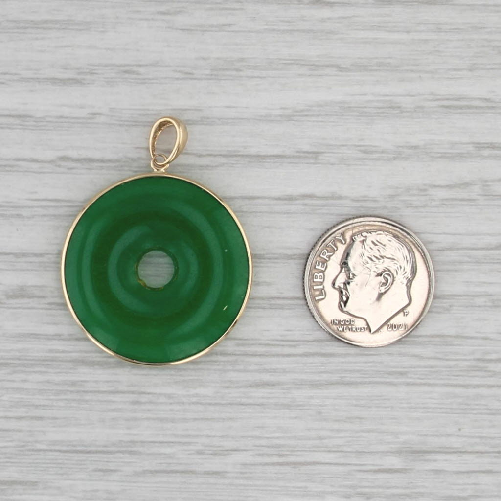 Green Quartzite Hololith Pendant 14k Yellow Gold Circle Drop