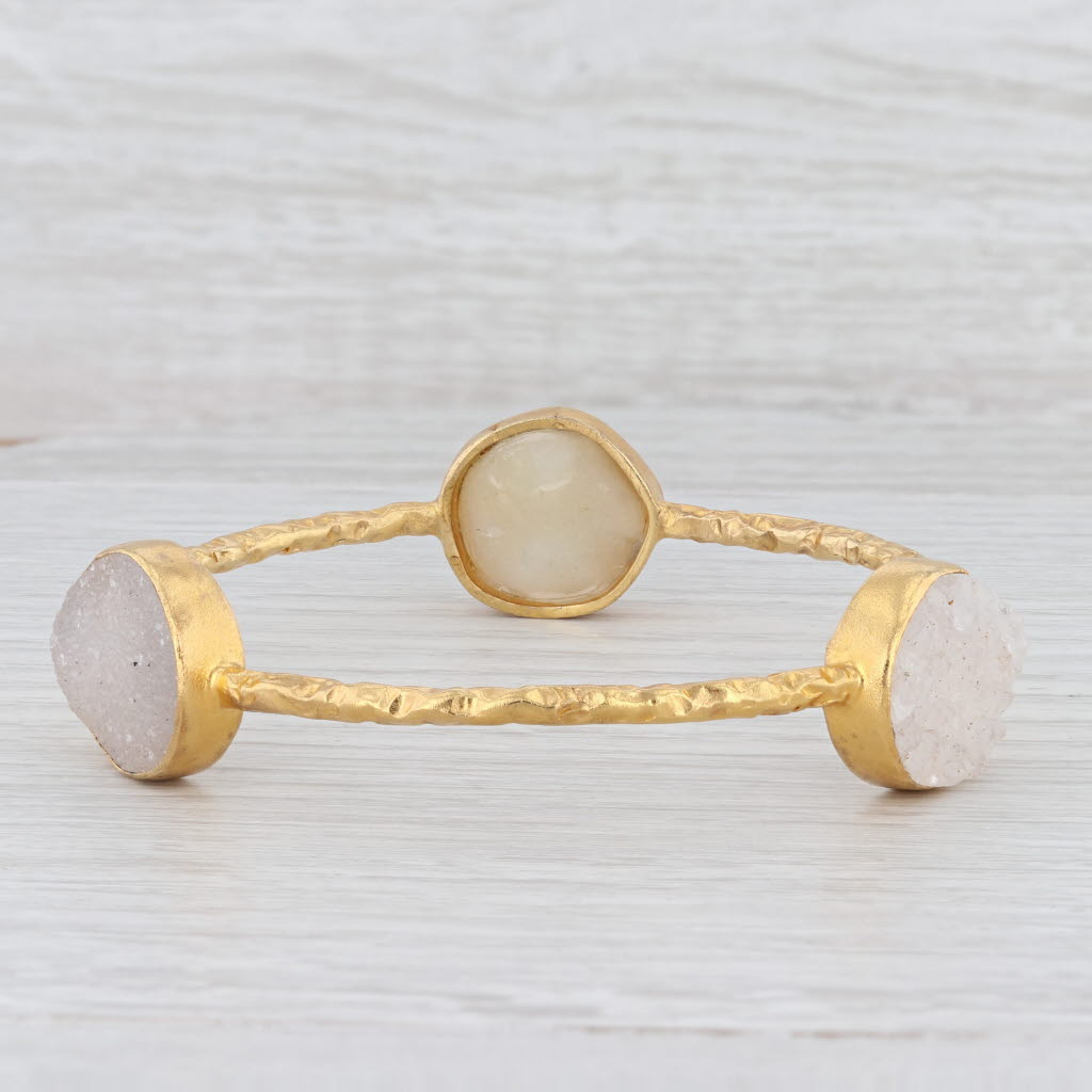 New Nina Nguyen White Druzy Bamboo Bangle Bracelet Sterling Silver 22k Vermeil