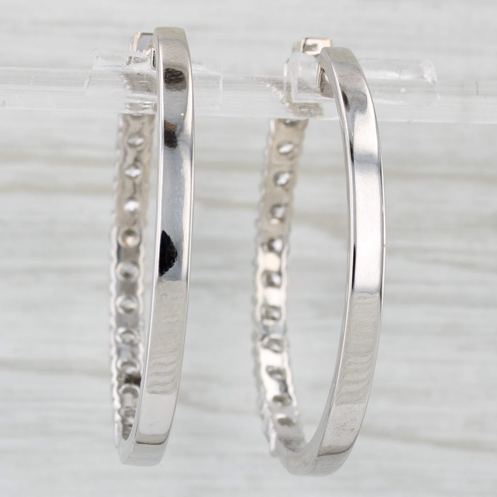 Light Gray Large 3.50ctw Diamond Hoop Earrings 14k White Gold Hinged Round Hoops