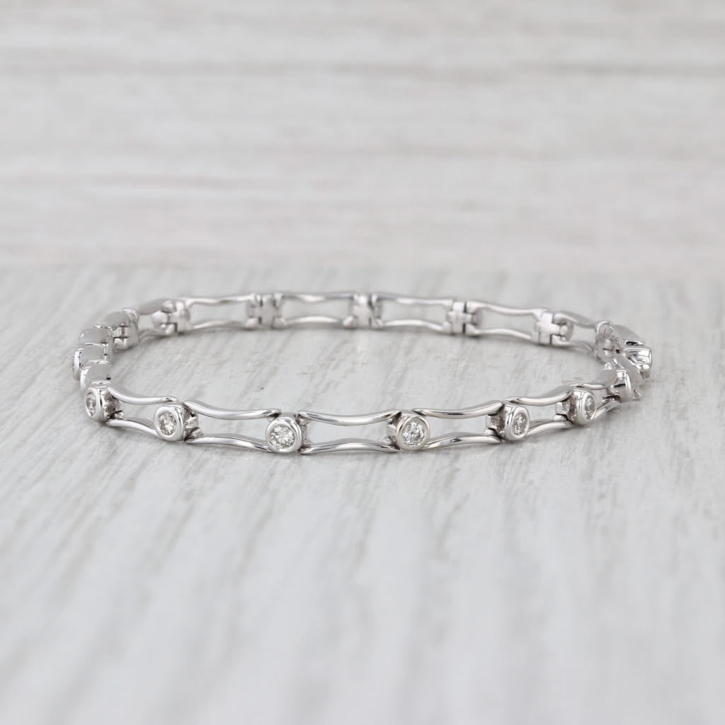 0.48ctw Diamond Bar Link Bracelet 14k White Gold 7" 3.5mm