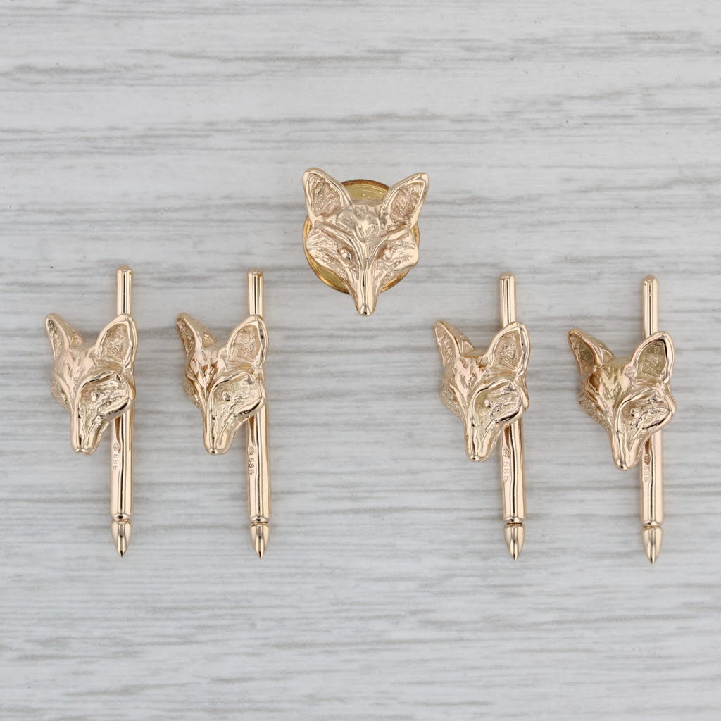 slim fit dress slacks Fox Shirt Studs Tie Tac Pin 14k Yellow Gold Men's Suit Accessories