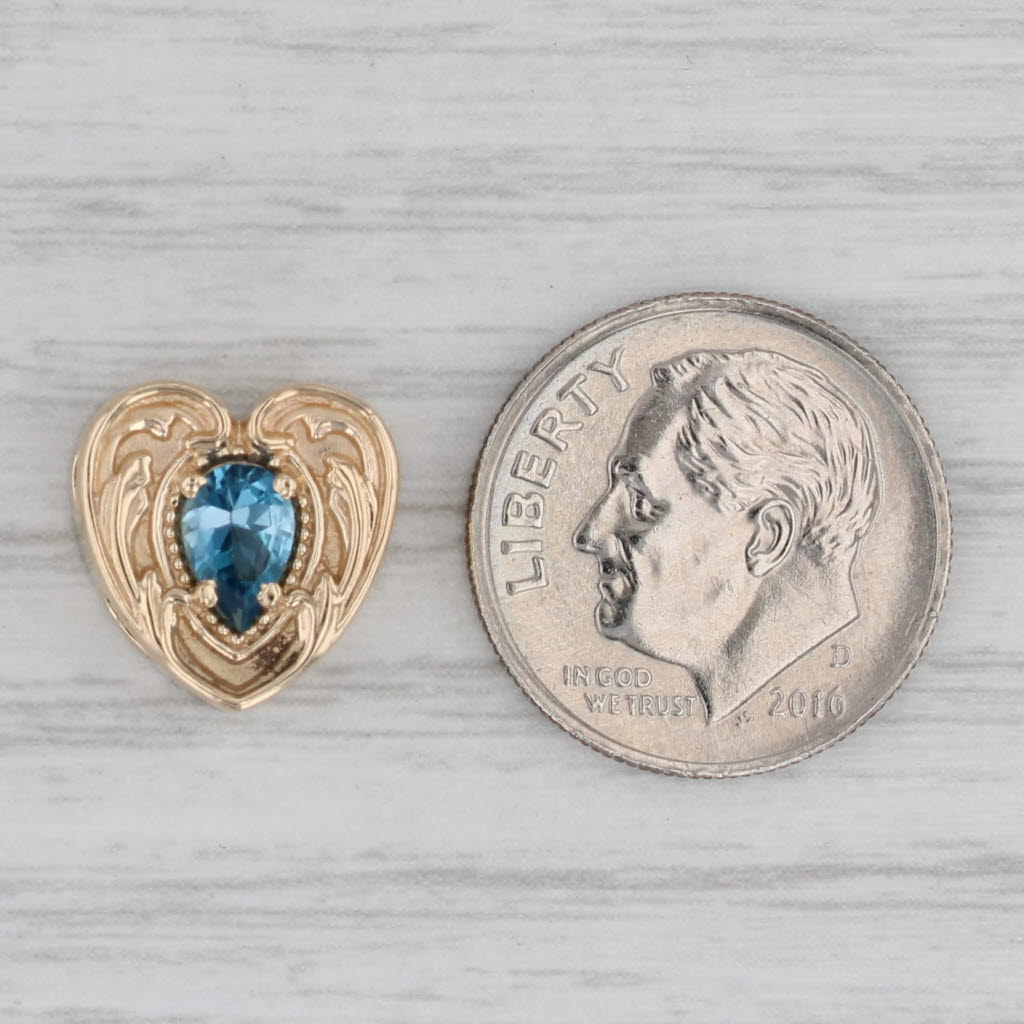 Gray 0.25ct Blue Topaz Heart Slide Bracelet Charm 14k Yellow Gold